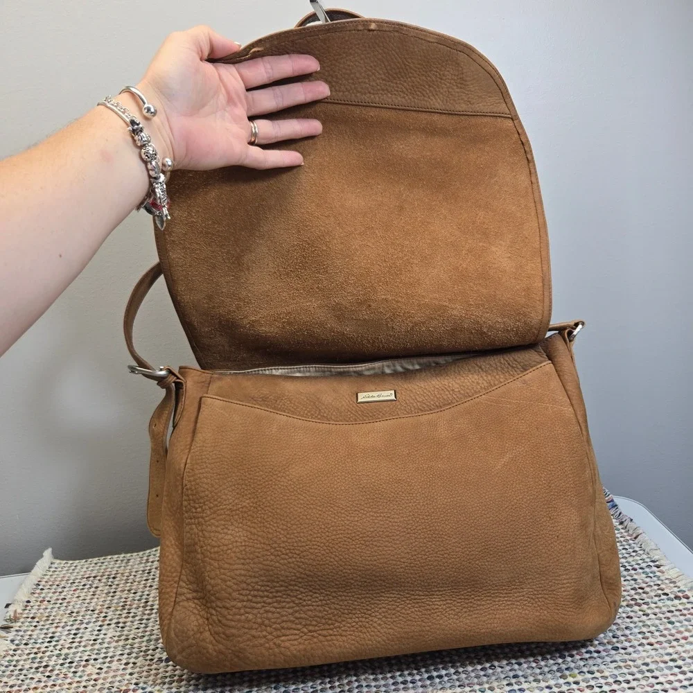 Eddie‎ Bauer Messenger Crossbody Satchel Brown Leather Large Travel Work School